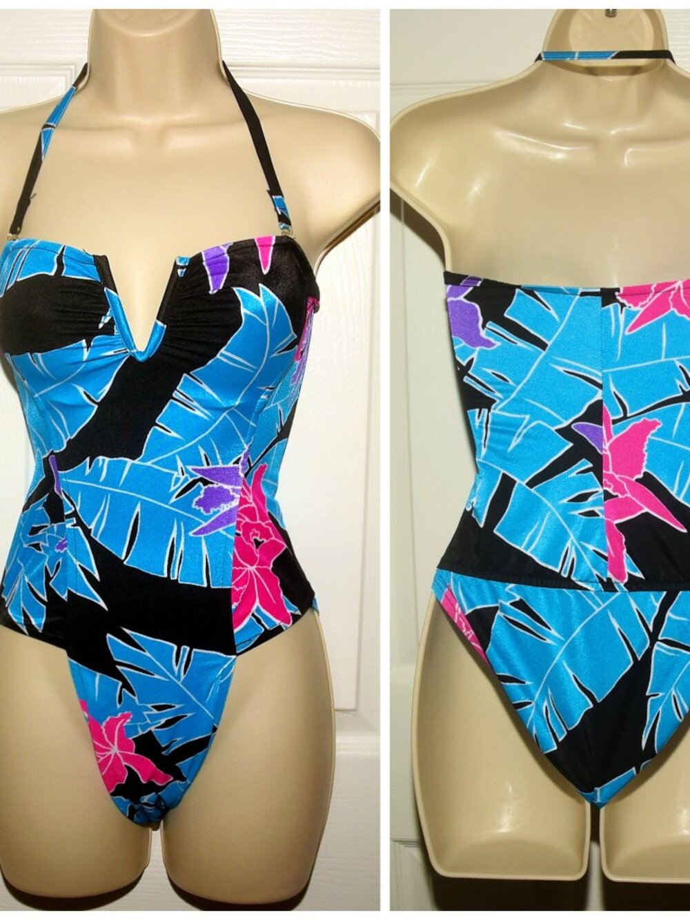 VTG 80's 1-Piece MOD Floral Leaf Swimsuit Avon Fashions XXS Deadstock w/Liner